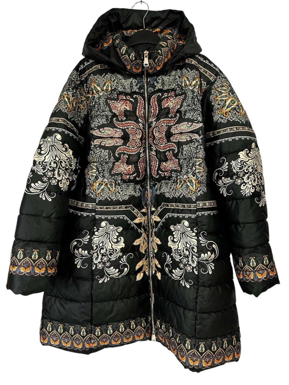 NorthStyle Puffer Coat Black Ornate Printed Hood Zip Closure Pockets Women’s 1X